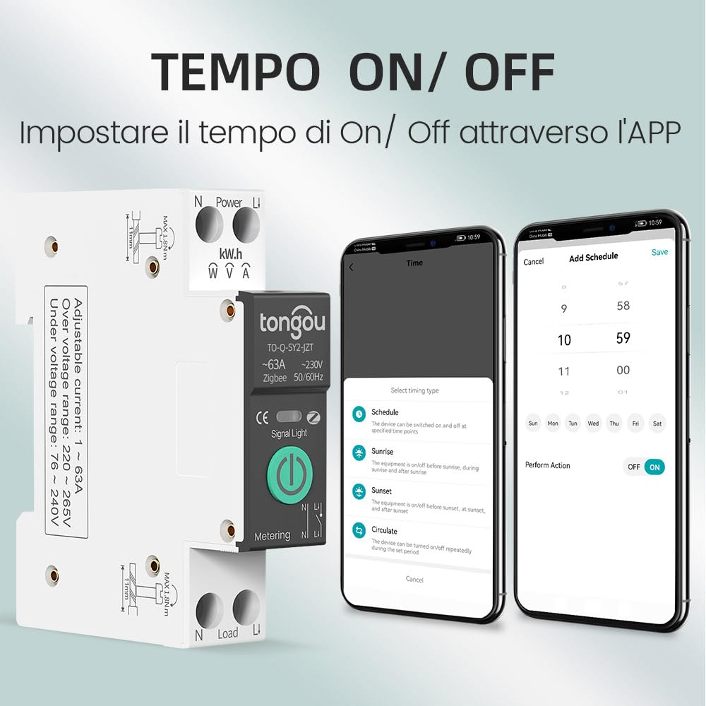 Interruttore WLAN universale Smart Wifi con misurazione del consumo energetico e funzione di protezione da sovraccarico, timer intelligente fai da te, compatibile con Alexa, Google Home Tuya/Smart