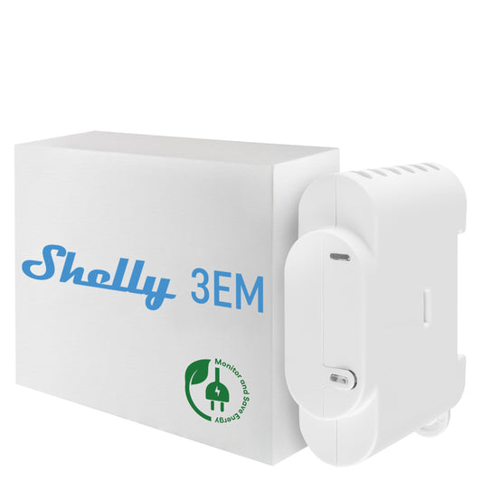 Shelly 3EM | Contatore di energia elettrica intelligente Wi-Fi, 3 canali -120A, Controllo contattore remoto, Monitoraggio fotovoltaico, Domotica, Compatibile con Alexa e Google Home, App iOS Android
