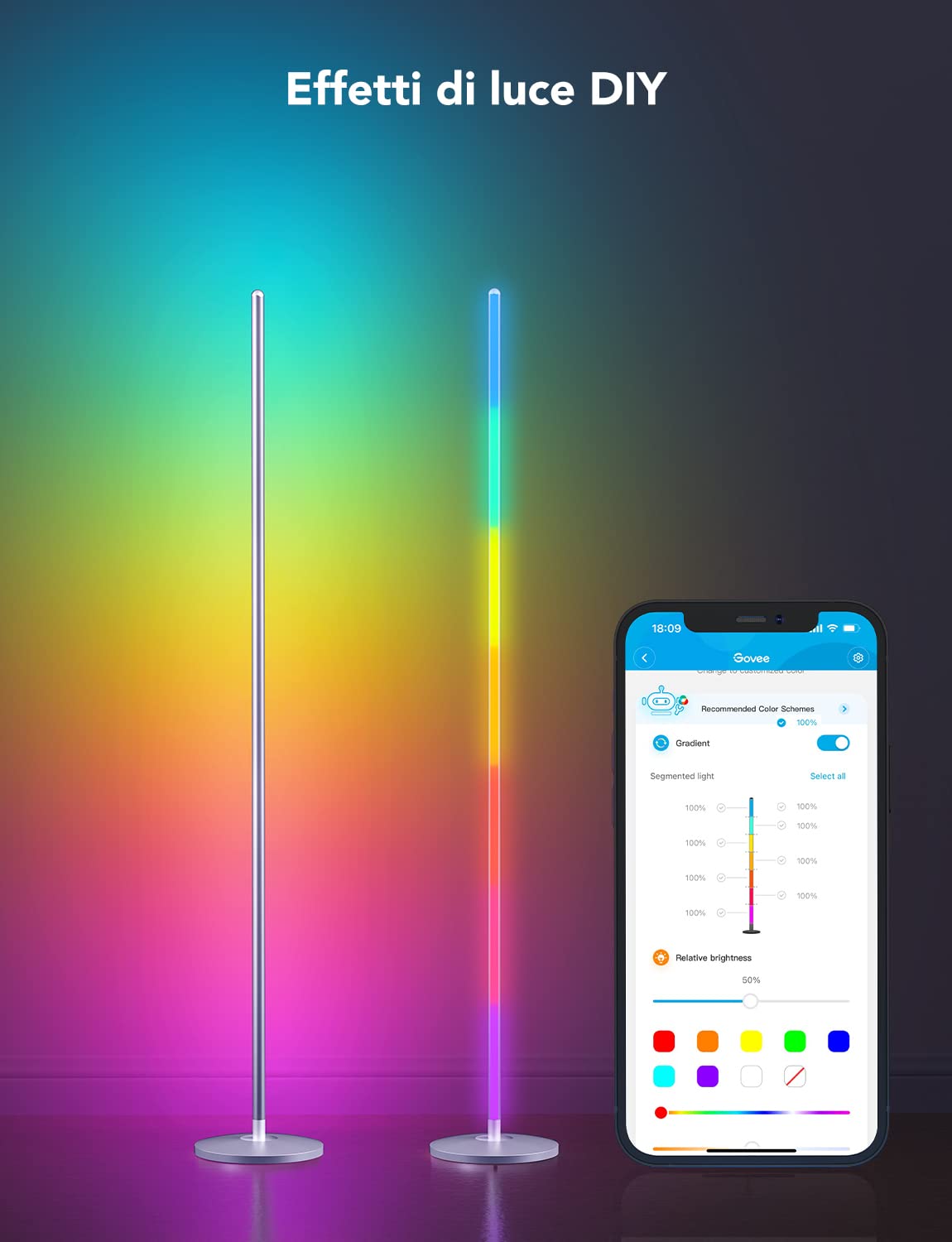 Govee Lampade da Terra LED RGBIC 136cm, Piantana Lampada da Terra Funziona con Alexa, APP, 16 Milioni di Colori Musica Sincronizzazione a Luce Calda per Soggiorno, Camera da Letto, Ufficio