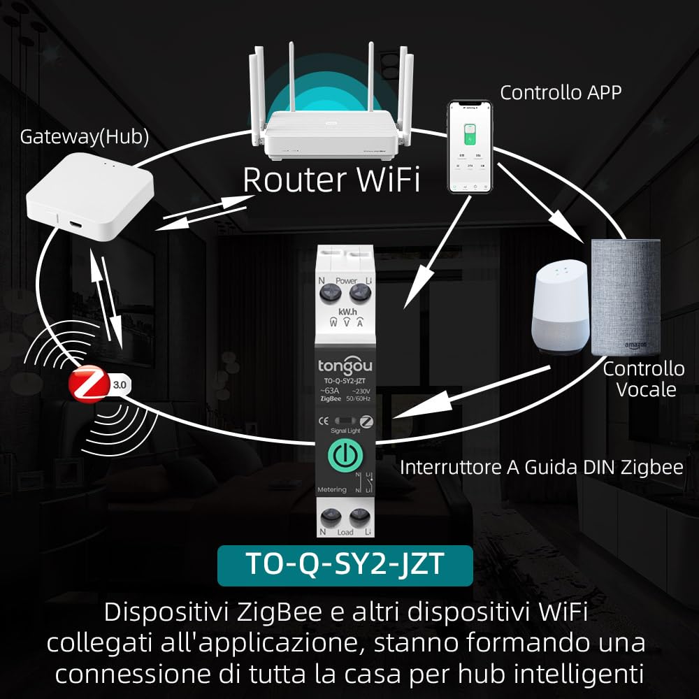 Interruttore WLAN universale Smart Wifi con misurazione del consumo energetico e funzione di protezione da sovraccarico, timer intelligente fai da te, compatibile con Alexa, Google Home Tuya/Smart