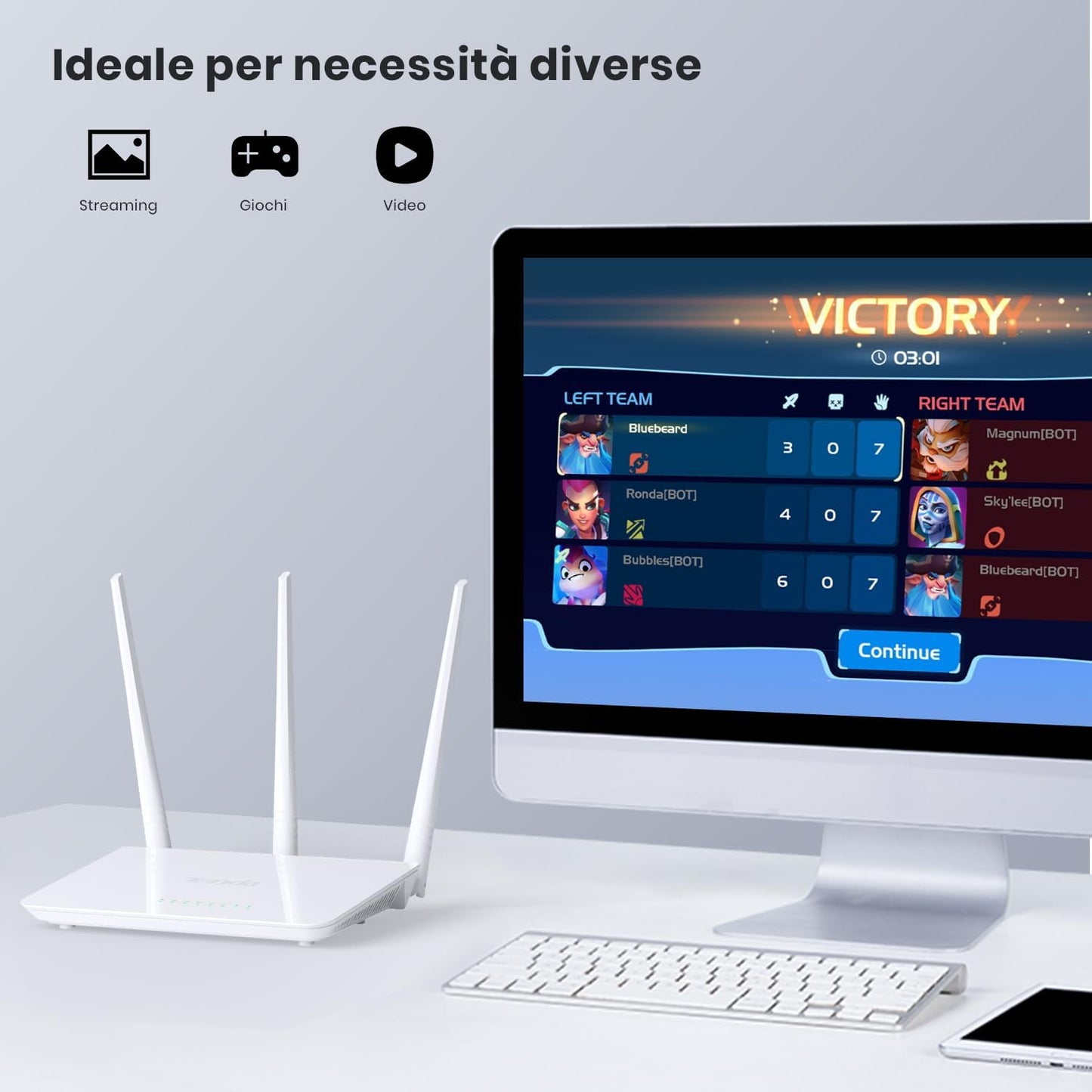 Tenda F3 N300 Router WiFi, Speed with 2.4GHz/300 Mbps, 3 LAN/WAN Porte, Antenne esterne 3 * 5dBi, Parental Control/Rete Ospiti/WISP Access Point Mode/Configurazione Semplice