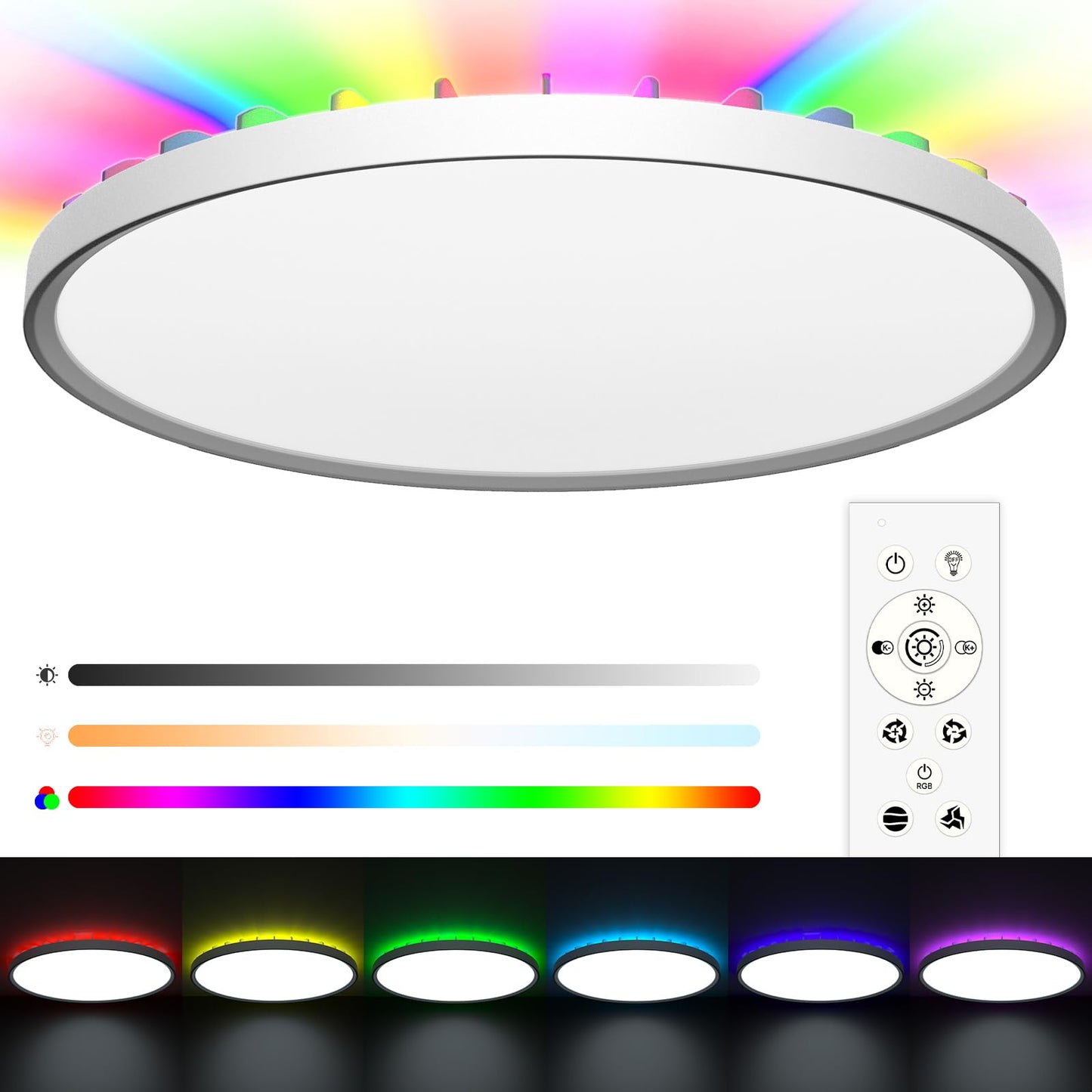 LUTW Plafoniera LED Soffitto Dimmerabile 24W, Smart Lampada LED Soffitto RGB con Telecomando e APP, Compatibile con Alexa e Google Home, 2400LM IP54 per Camera da Letto, Bagno, Cucina, Ø28cm