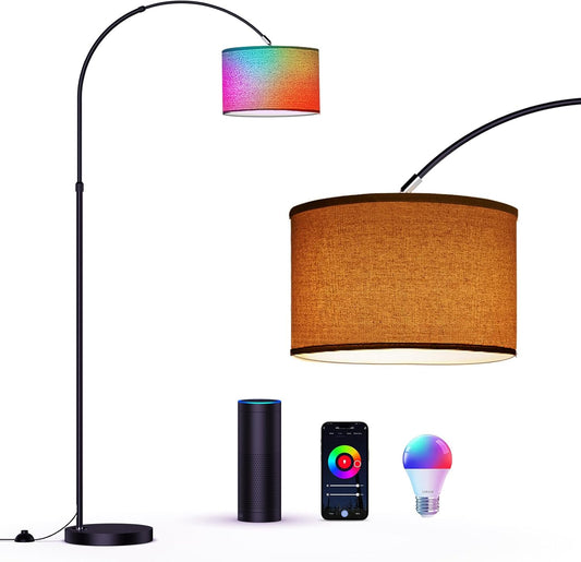 Modlicht Lampada da terra intelligente, funziona con Alexa e Google Home, Lampada da terra RGB dimmerabile, cambia colore, per atmosfera di festa o festosa, Lampada ad arco WiFi E27 9W per soggiorno,