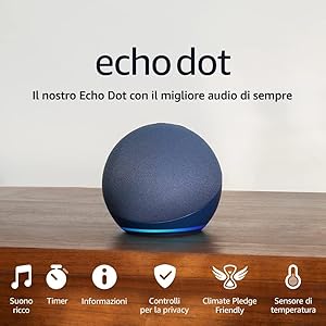 Echo Dot (5ª generazione, modello 2022) | Altoparlante intelligente Wi-Fi e Bluetooth, suono più potente e dinamico, con Alexa | Blu notte