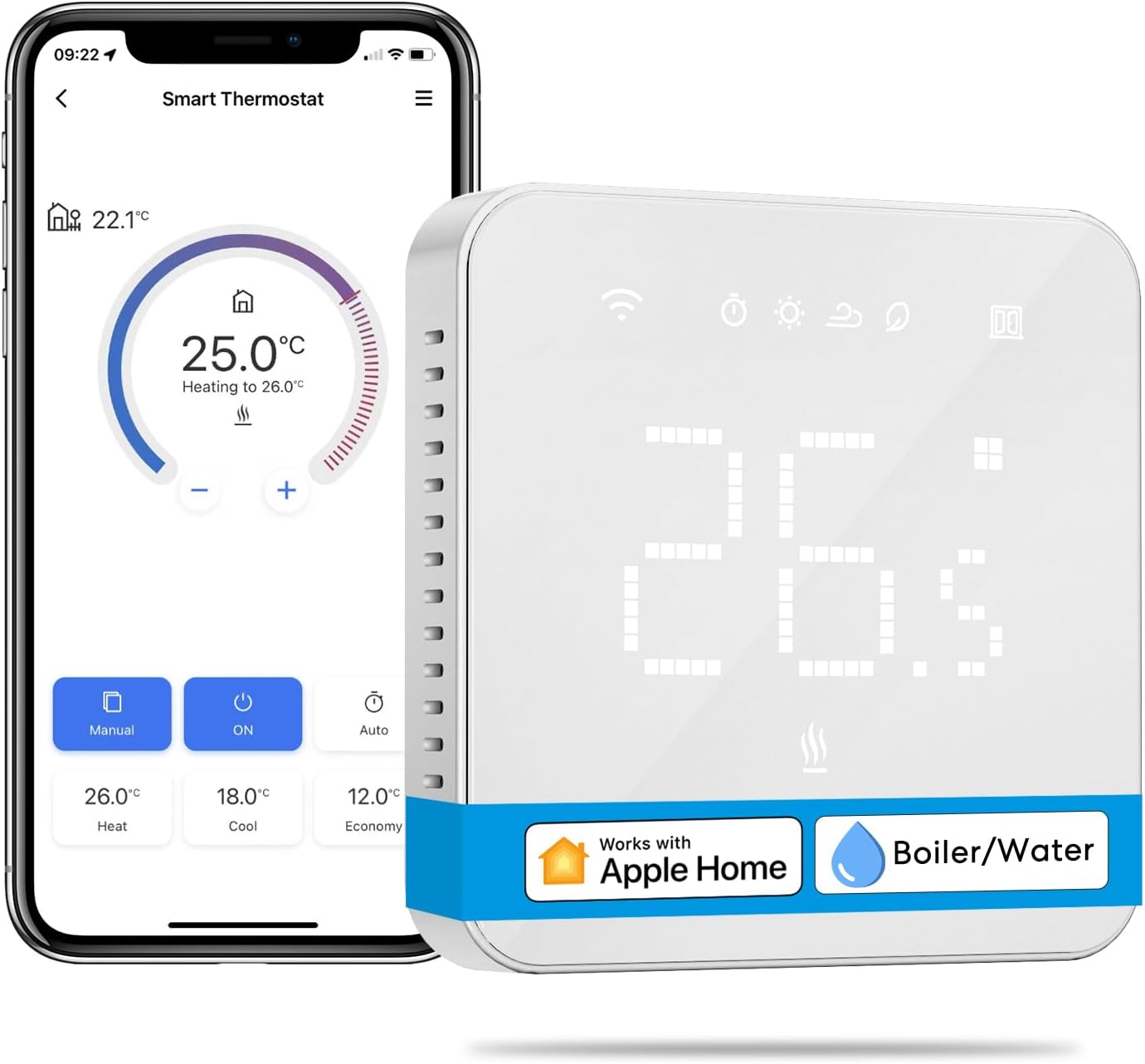 Meross Termostato WiFi, Termostato Smart per Caldaia, Cronotermostato, Termostato da Parete Intelligente per Apple HomeKit, Alexa e Google Assistant, Funzione Programmazione, LED Digitale Touchscreen