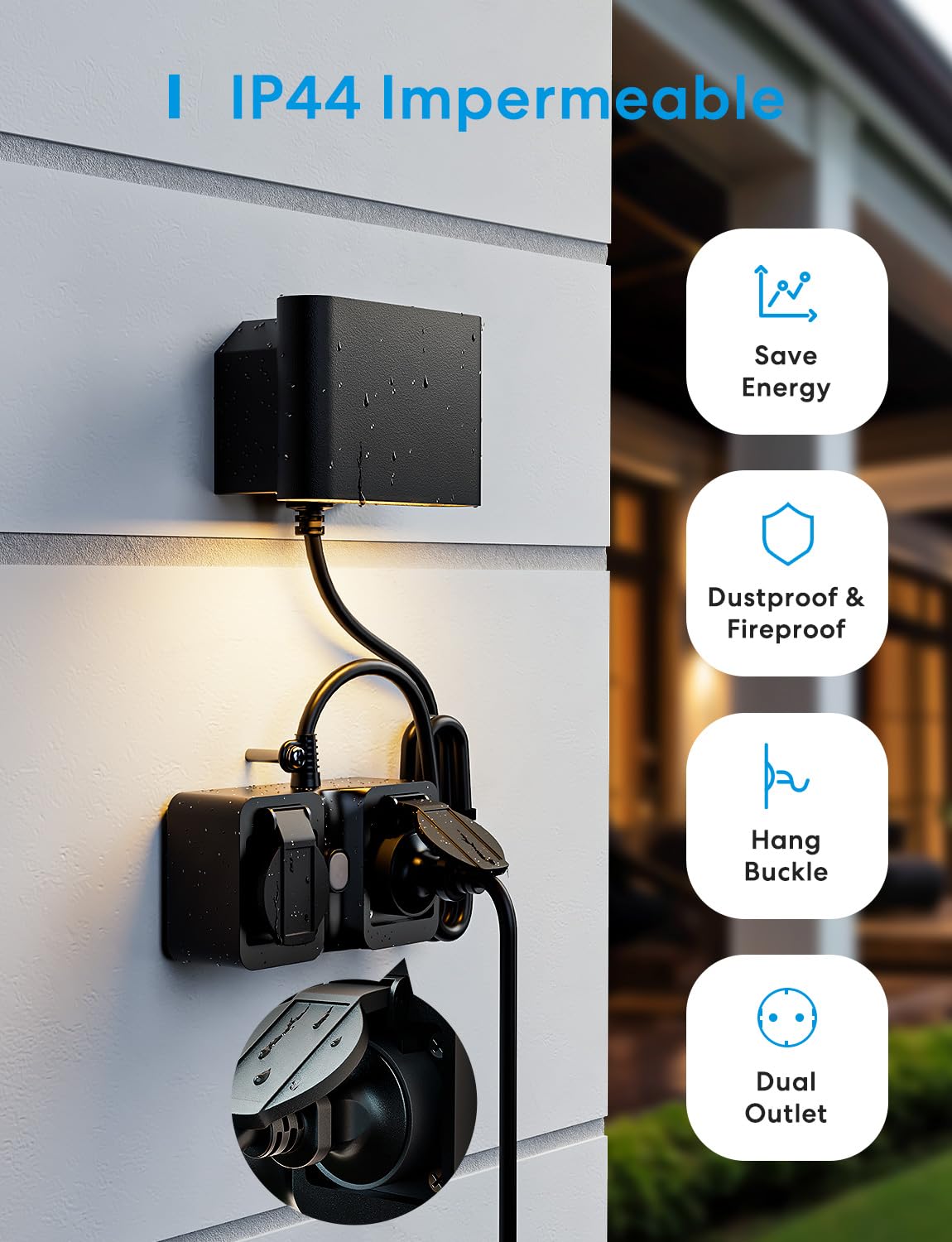 Meross Presa WiFi Esterna 2 Prese Uscita, Multipresa Smart Intelligente, Outdoor Spina Plug, Funzione Timer, Compatibile con Apple HomeKit Siri, Alexa,Google Assistant y SmartThings, 2,4GHz