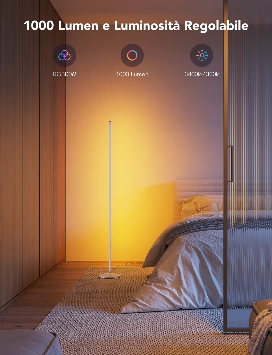 Govee Lampade da Terra LED RGBIC 136cm, Piantana Lampada da Terra Funziona con Alexa, APP, 16 Milioni di Colori Musica Sincronizzazione a Luce Calda per Soggiorno, Camera da Letto, Ufficio