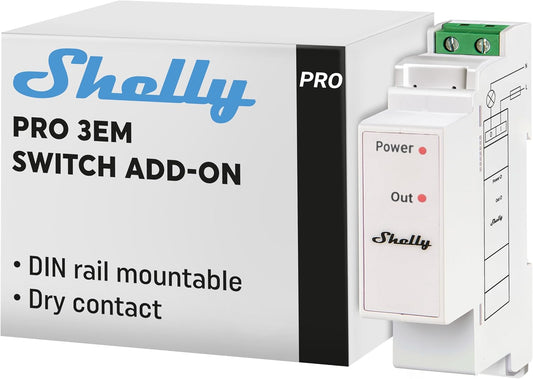 Modulo interrutore/contattore per Il Contatore di Energia Shelly PRO 3EM, Automazione Domestica, Montaggio su Guida DIN, Domotica, App iOS Android, Controllo Pannelli solari, Turbine eoliche
