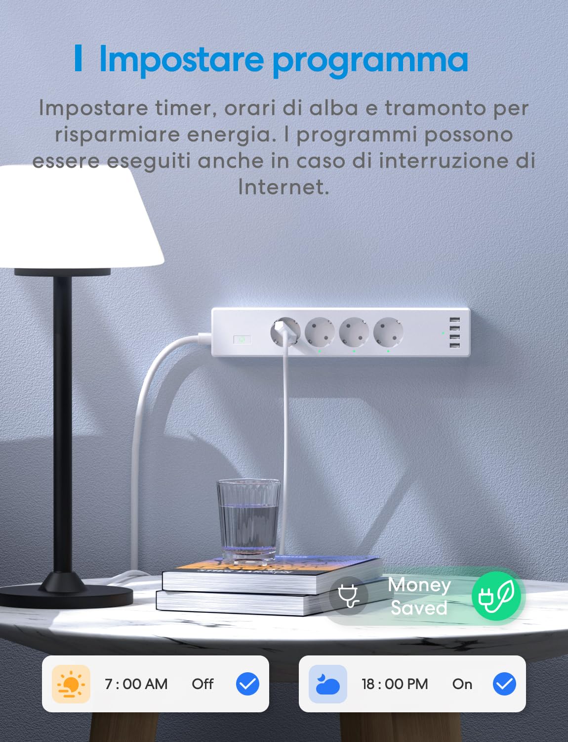 Meross Ciabatta WiFi Smart Alexa, 4000W Multipresa Controllo Intelligente con 4 Schuko 4 Porte USB, Riduzione Consumo Elettrica, Protezione da Sovraccarico Compatibile con Alexa, Google Home