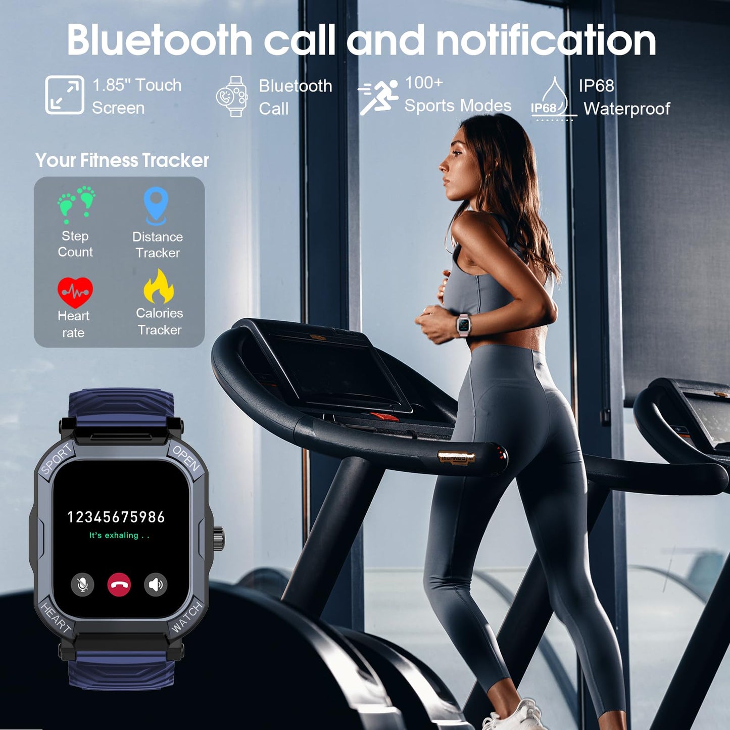 Smartwatch Uomo Donna con Chiamate e Risposta, 1.85" Orologio Smartwatch Uomo, 113 Modalità Sportive Smart Watch, Sonno Cardiofrequenzimetro, Contapassi, IP68 Impermeabile Fitness Tracker Android iOS