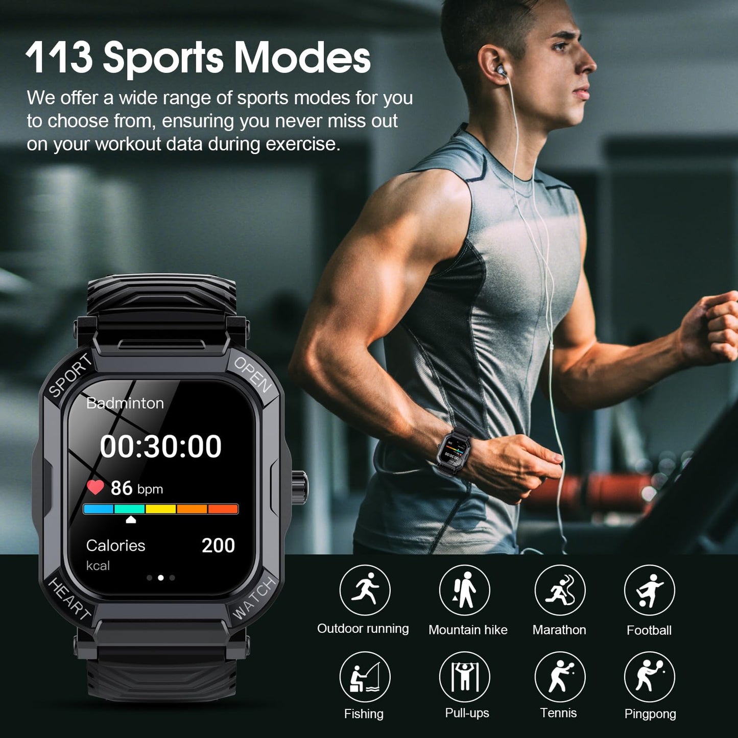 Smartwatch Uomo Donna con Chiamate e Risposta, 1.85" Orologio Smartwatch Uomo, 113 Modalità Sportive Smart Watch, Sonno Cardiofrequenzimetro, Contapassi, IP68 Impermeabile Fitness Tracker Android iOS