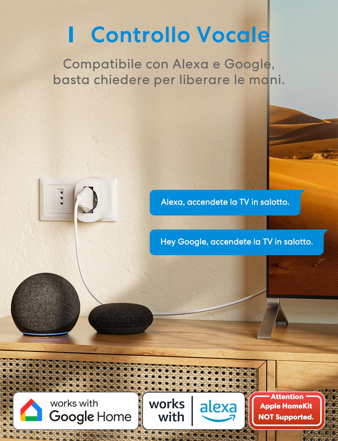 Meross Presa Smart Italiana, Presa WiFi (Type C, F, L) con Monitoraggio Consumi, Presa Intelligente 16A, Compatibile con Alexa, Google Home e SmartThings, Controllo Vocale e Remoto, 3840W, 2 Pezzi