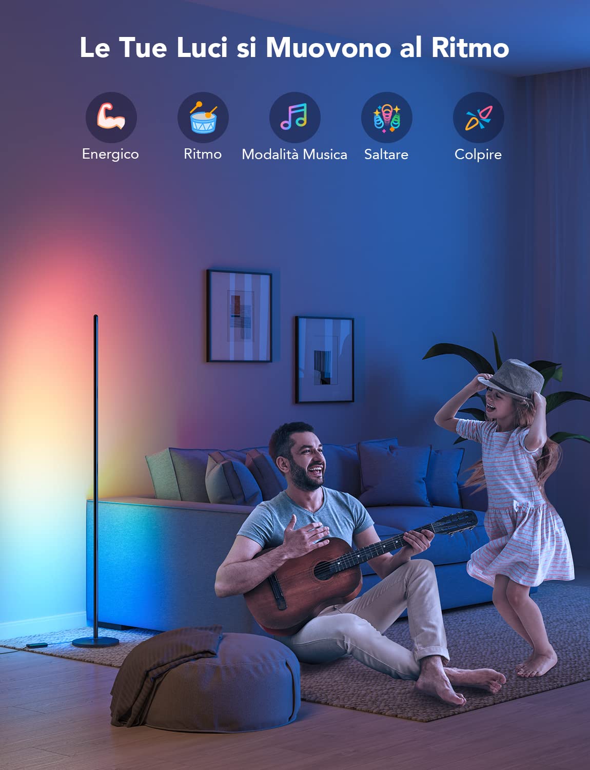 Govee Lampade da Terra LED RGBIC 136cm, Piantana Lampada da Terra Funziona con Alexa, APP, 16 Milioni di Colori Musica Sincronizzazione a Luce Calda per Soggiorno, Camera da Letto, Ufficio