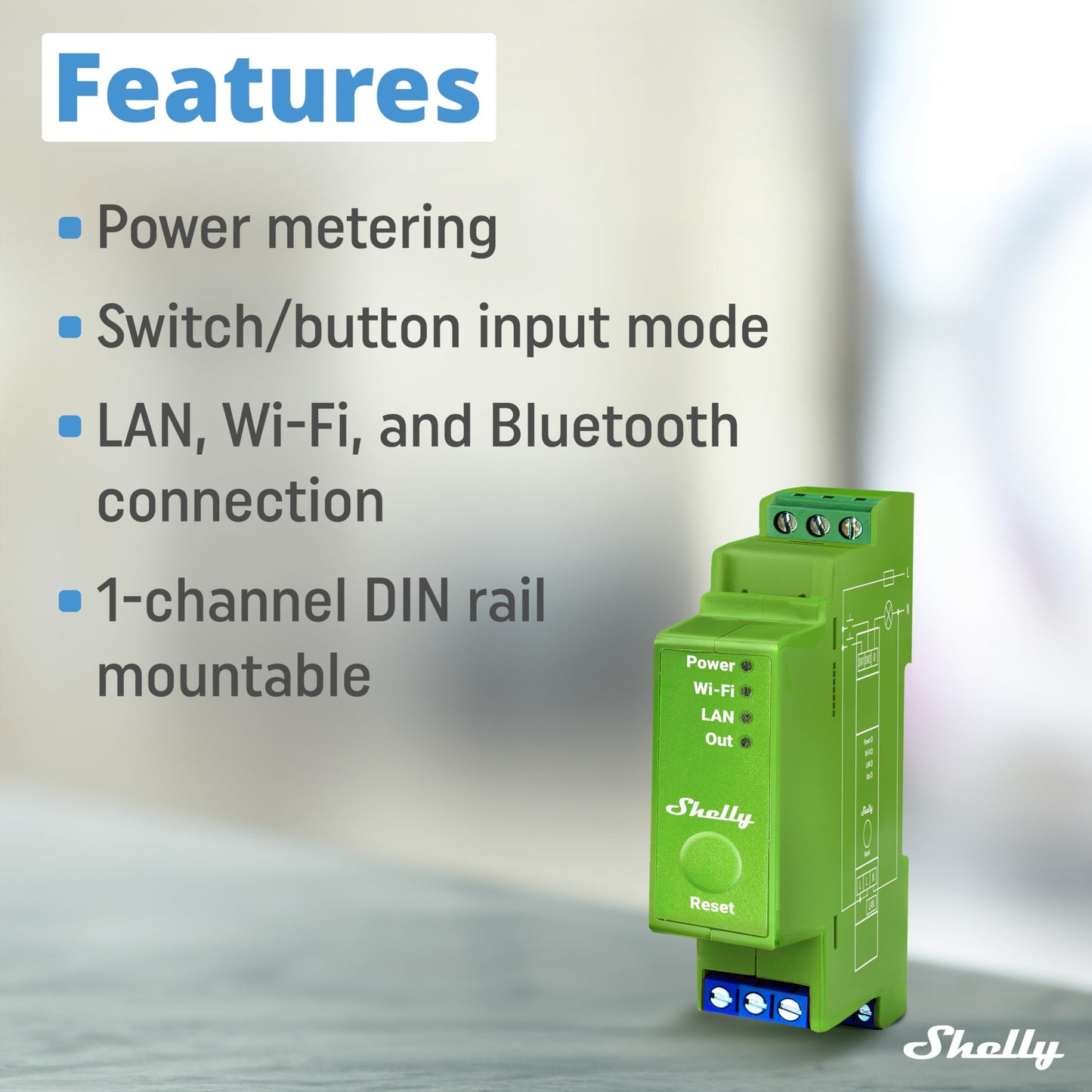 Shelly Pro Dimmer 2PM, Dimmer intelligente professionale a 2 canali, Montaggio su guida DIN, misuratore di potenza, LAN, Wi-Fi e Bluetooth, Alexa e Google Home, App iOS Android