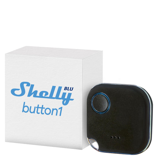 Shelly Blu Button 1 Bianco, pulsante smart, Bluetooth, Attivazione di azioni e Scene, Chiudi/Apri o spegnere/Accendere dispositivi Diversi, tre modalità di clic, durata batteria 2 anni