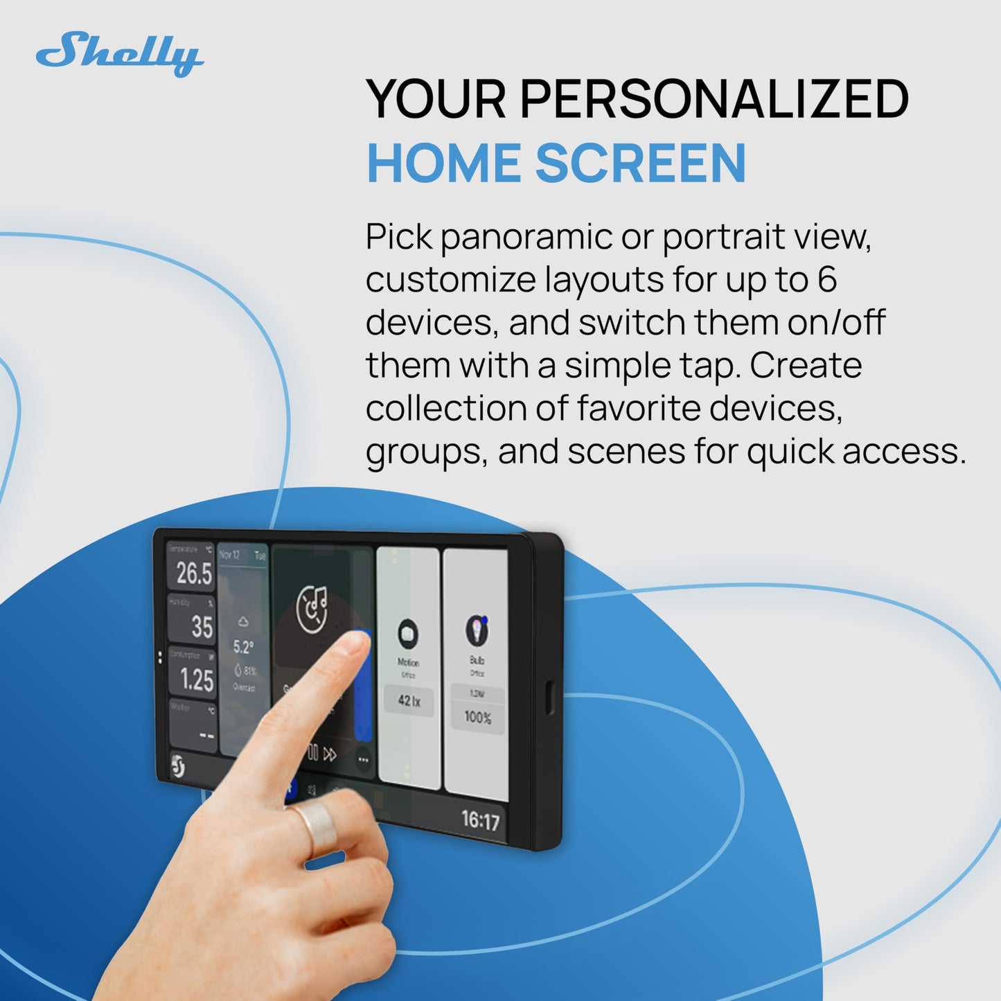 Shelly Wall Display X2 Nero, Pannello di Controllo Wi-Fi e Bluetooth da 6,95", Interruttore Integrato da 5A, Display a Colori, Termostato, Monitoraggio del Consumo, Domotica, Avvisi e Notifiche
