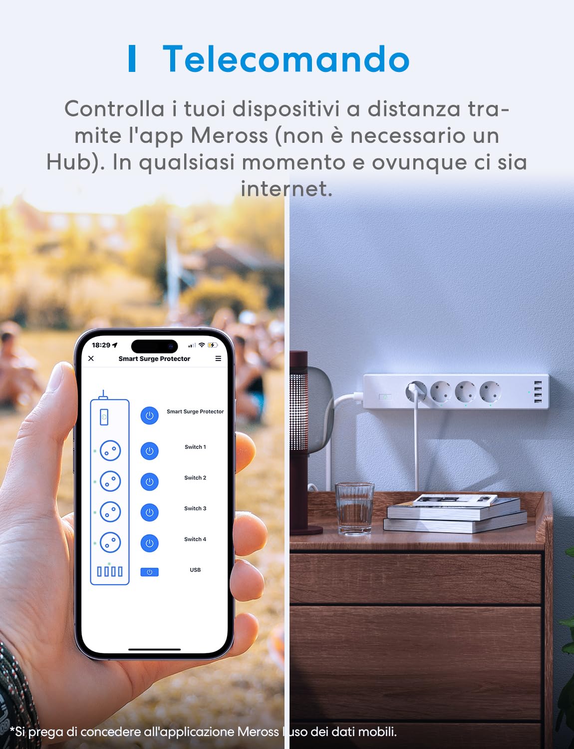 Meross Ciabatta WiFi Smart Alexa, 4000W Multipresa Controllo Intelligente con 4 Schuko 4 Porte USB, Riduzione Consumo Elettrica, Protezione da Sovraccarico Compatibile con Alexa, Google Home