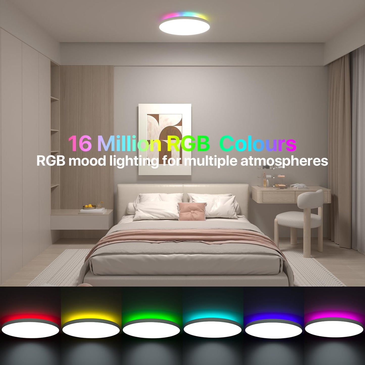 LUTW Plafoniera LED Soffitto Dimmerabile 24W, Smart Lampada LED Soffitto RGB con Telecomando e APP, Compatibile con Alexa e Google Home, 2400LM IP54 per Camera da Letto, Bagno, Cucina, Ø28cm