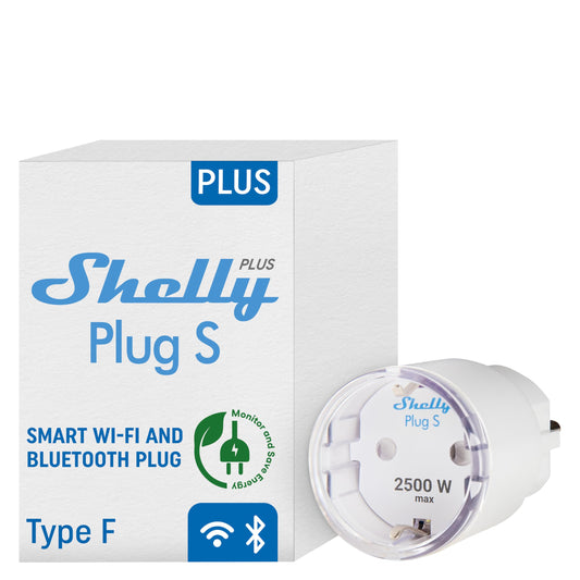 Shelly Plus Plug S, Presa Intelligente, Connettività Bluetooth, con Misurazione della Potenza, Schuko, Wifi