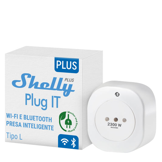 Shelly Plug IT, Presa Intelligente WiFi & Bluetooth Italiana (Type L) - 2300W (10A), Monitoraggio Energia, Consumi, Controllo Vocale e Remoto, iOS Android, Alexa Google Home SmartThings
