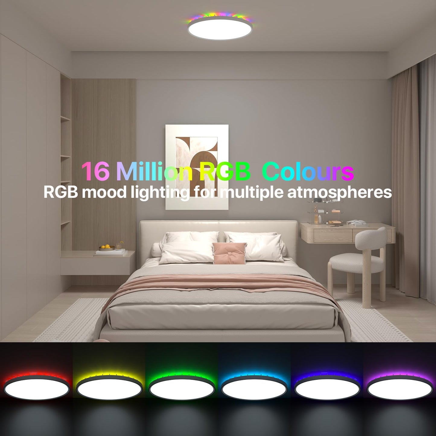 LUTW Plafoniera LED Soffitto Dimmerabile 24W, Smart Lampada LED Soffitto RGB con Telecomando e APP, Compatibile con Alexa e Google Home, 2400LM IP54 per Camera da Letto, Bagno, Cucina, Ø28cm