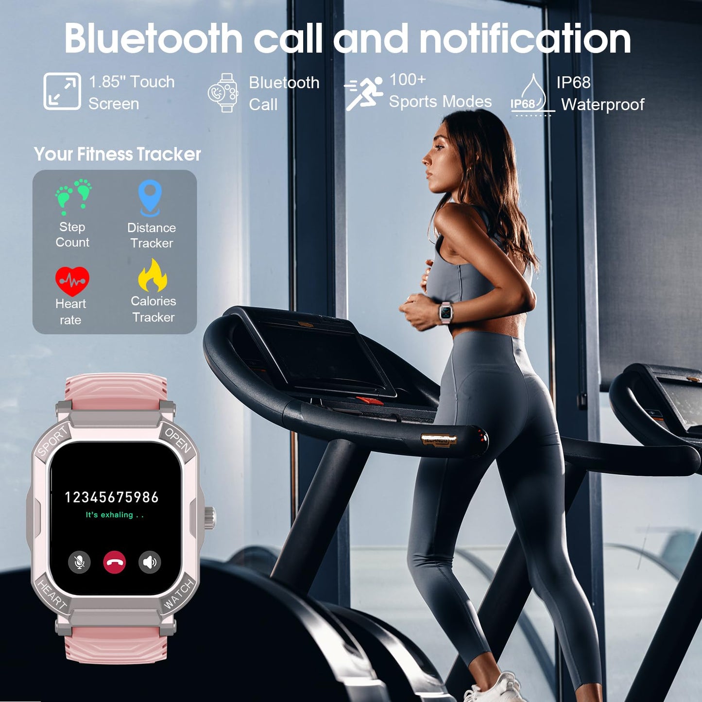 Smartwatch Uomo Donna con Chiamate e Risposta, 1.85" Orologio Smartwatch Uomo, 113 Modalità Sportive Smart Watch, Sonno Cardiofrequenzimetro, Contapassi, IP68 Impermeabile Fitness Tracker Android iOS