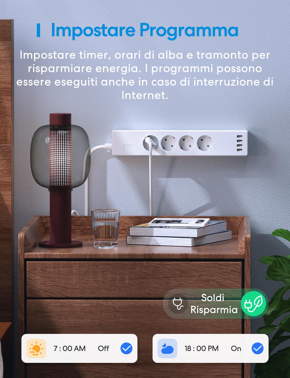 Meross Ciabatta WiFi Smart Alexa, 4000W Multipresa Controllo Intelligente con 4 Schuko 4 Porte USB, Riduzione Consumo Elettrica, Protezione da Sovraccarico Compatibile con Alexa, Google Home