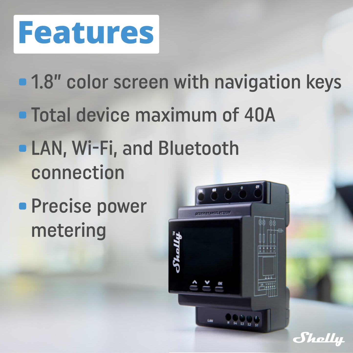 Shelly Pro 1PM - Relè Interrutore Intelligente su guida DIN con Misuratore di Consumo Elettrico, Lan Wi-Fi, Bluetooth, 1 canale - 16A, Controllo remoto App iOS Android, Alexa e Google Home