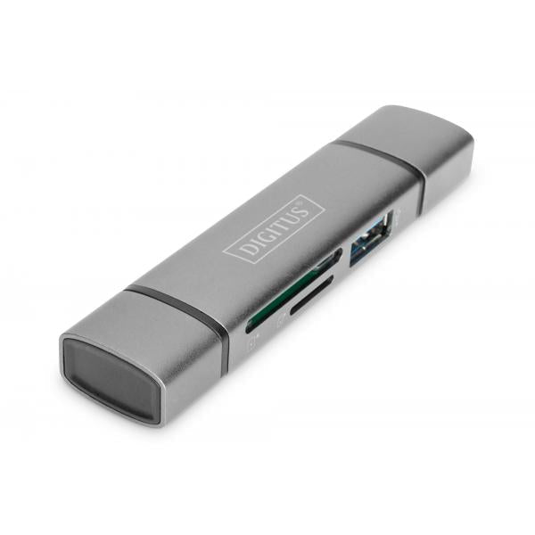 Digitus Combo Card Reader Hub (USB-C+USB 3.0) 1x SD - 1x MicroSD - 1x USB 3.0 - Grey [DA-70886]