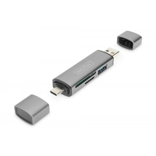 Digitus Combo Card Reader Hub (USB-C+USB 3.0) 1x SD - 1x MicroSD - 1x USB 3.0 - Grey [DA-70886]