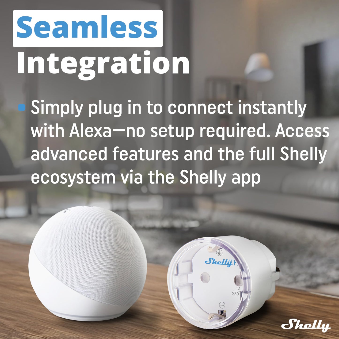 Shelly AZ Plug Bianco, Presa Intelligente Wi-Fi & Bluetooth, Misurazione Consumi, 12A, 2500W, Configurazione Facile (FFS), Compatibile con Alexa, Senza Hub, Controllo da Remoto, Programmi Smart
