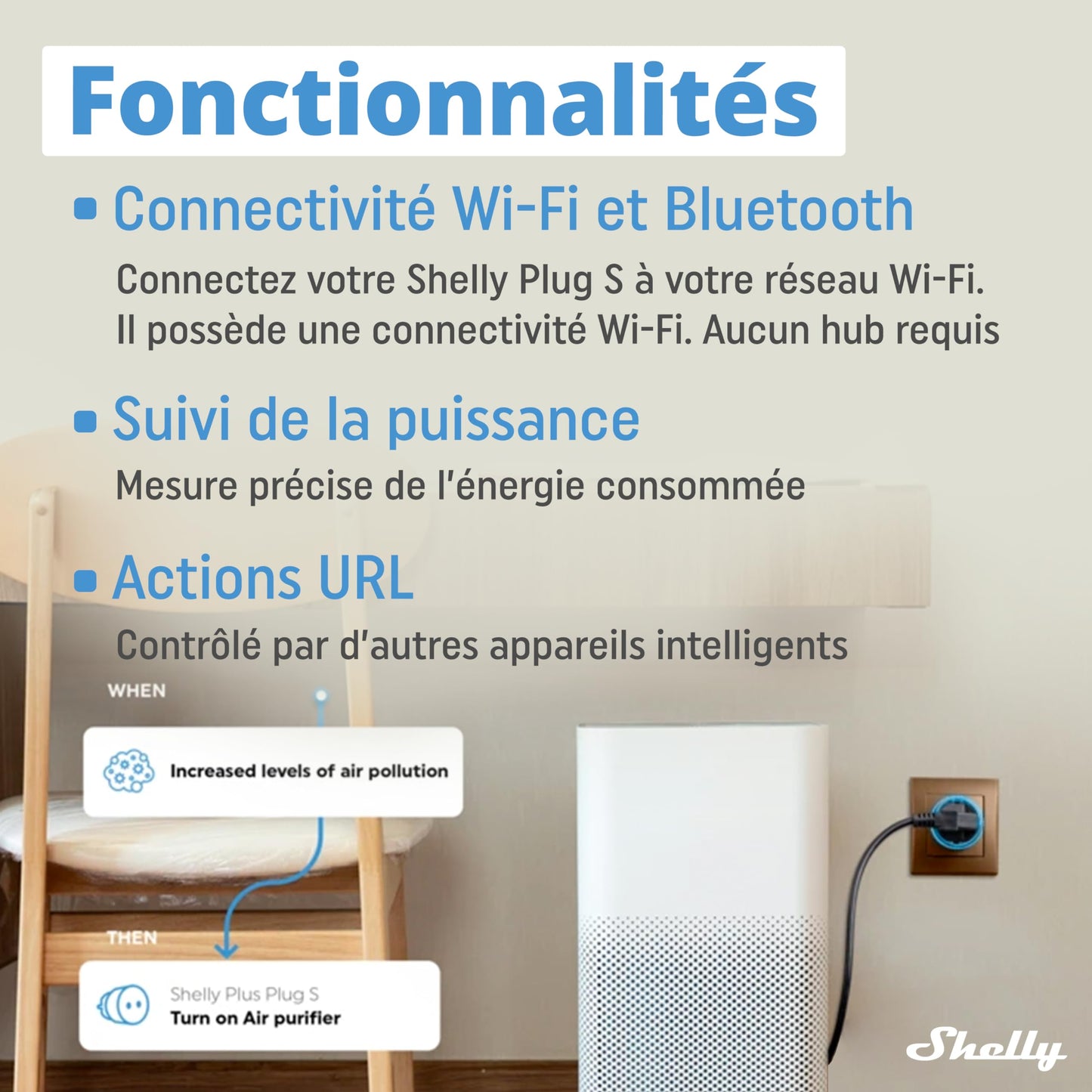 Shelly Plus Plug S - Nero, Presa intelligente programmabile, Misurazione dell'energia elettrica, Indicateur LED, Compatible con Alexa e Google Home, App iOS Android