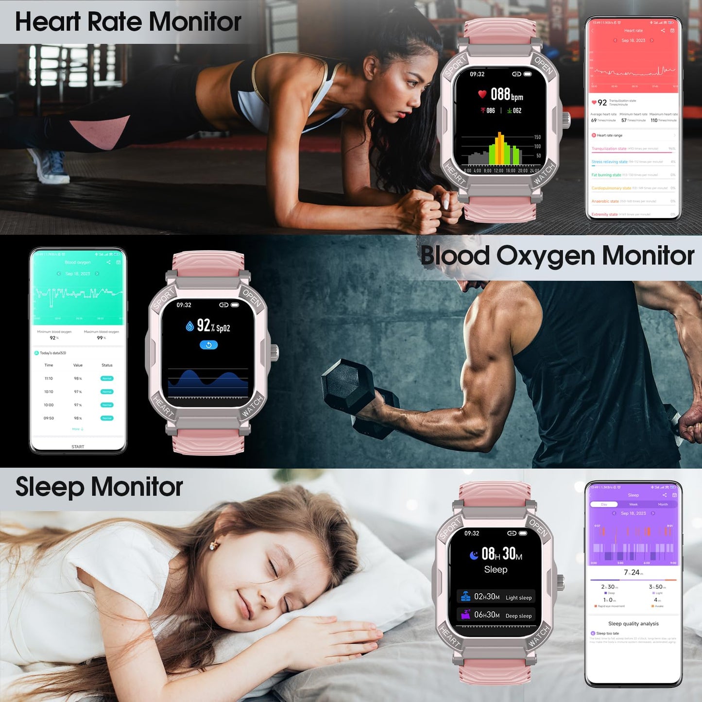 Smartwatch Uomo Donna con Chiamate e Risposta, 1.85" Orologio Smartwatch Uomo, 113 Modalità Sportive Smart Watch, Sonno Cardiofrequenzimetro, Contapassi, IP68 Impermeabile Fitness Tracker Android iOS