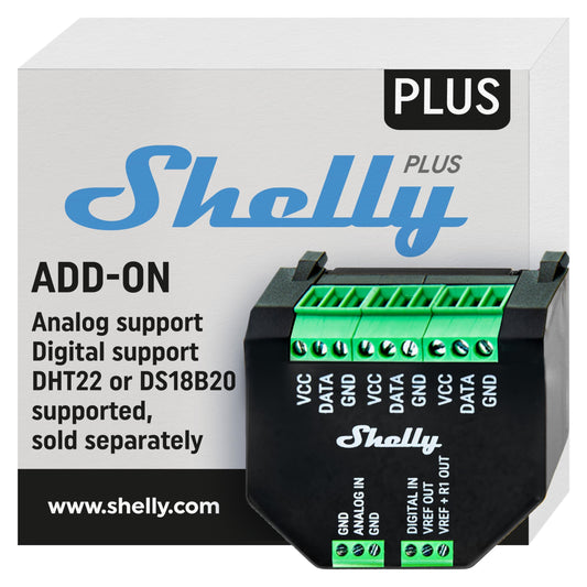 Shelly Plus Add-On | Wi-Fi e Bluetooth Add-On per dispositivi Shelly Plus | Interfaccia per sensori di temperatura e umidità | Domotica | Alexa e Google Home | iOS Android| Non è richiesto alcun hub
