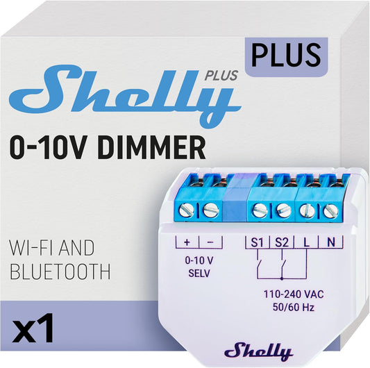 Shelly Plus Dimmer 0-10V, Interruttore Dimmer Intelligente WiFi e Bluetooth, Luci Dimmerabili, Controllo Remoto, Domotica, Alexa e Google Home, iOS Android, Nessun Hub Richiesto