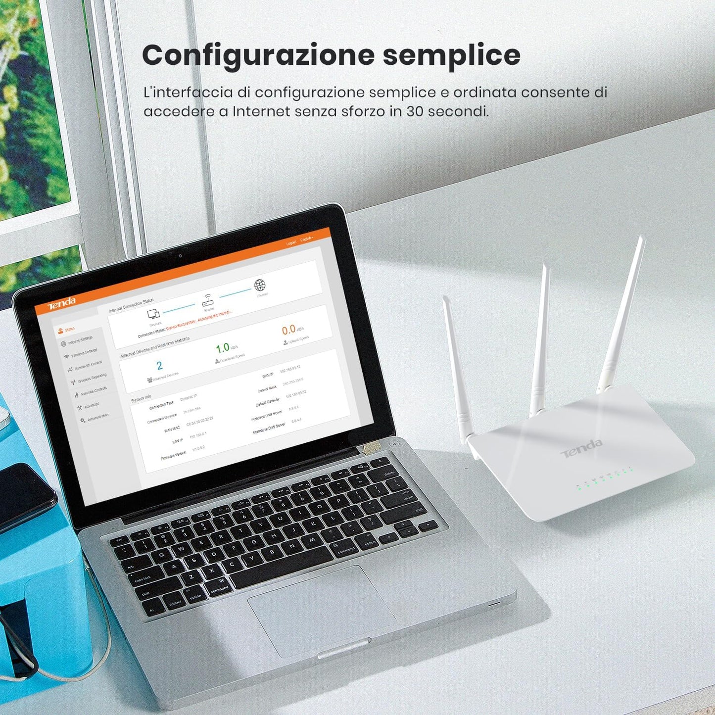 Tenda F3 N300 Router WiFi, Speed with 2.4GHz/300 Mbps, 3 LAN/WAN Porte, Antenne esterne 3 * 5dBi, Parental Control/Rete Ospiti/WISP Access Point Mode/Configurazione Semplice