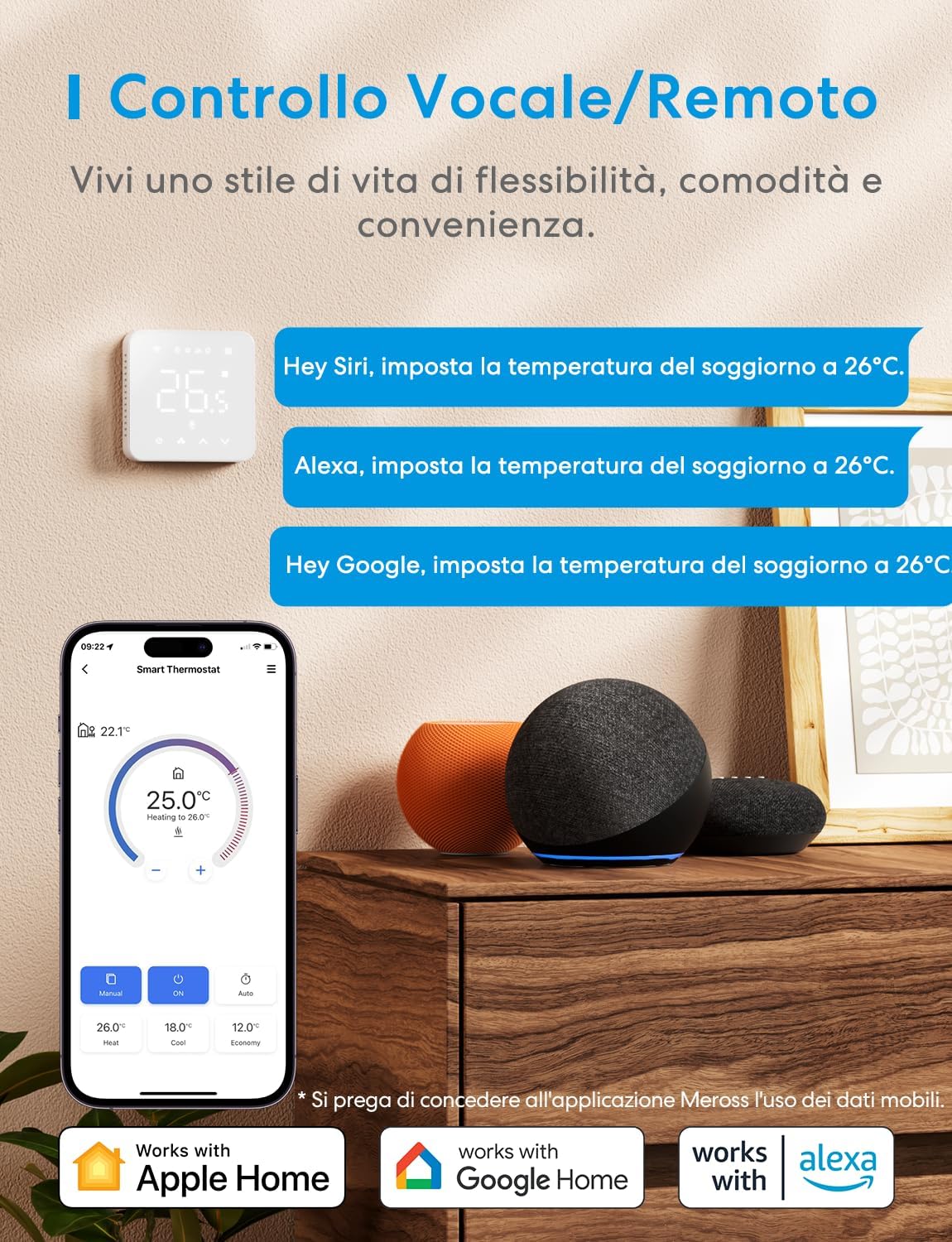 Meross Termostato WiFi, Termostato Smart per Caldaia, Cronotermostato, Termostato da Parete Intelligente per Apple HomeKit, Alexa e Google Assistant, Funzione Programmazione, LED Digitale Touchscreen