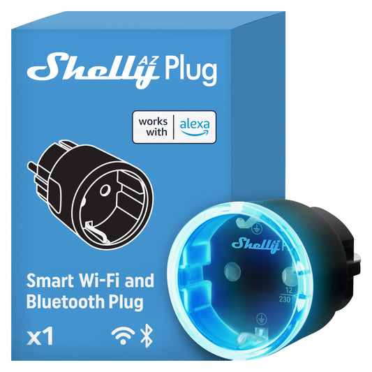 Shelly AZ Plug Bianco, Presa Intelligente Wi-Fi & Bluetooth, Misurazione Consumi, 12A, 2500W, Configurazione Facile (FFS), Compatibile con Alexa, Senza Hub, Controllo da Remoto, Programmi Smart