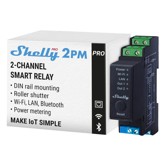 Shelly Pro 1PM - Relè Interrutore Intelligente su guida DIN con Misuratore di Consumo Elettrico, Lan Wi-Fi, Bluetooth, 1 canale - 16A, Controllo remoto App iOS Android, Alexa e Google Home