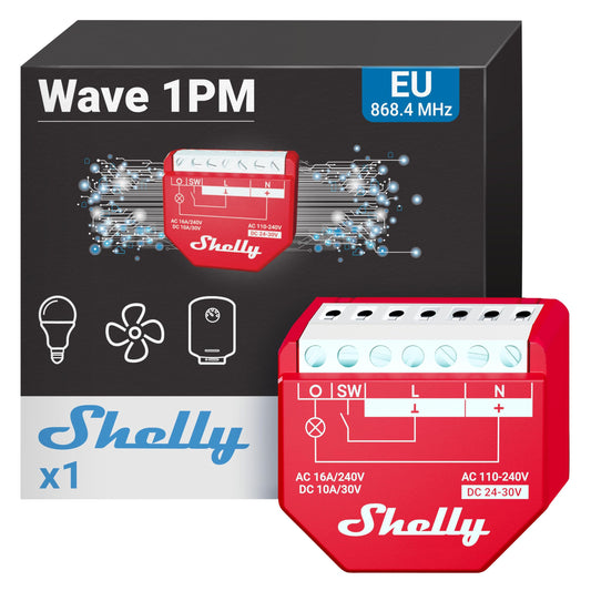 Shelly Wave 1, Interruttore Smart Relay Z-Wave con Contatti Puliti, 16A, Controllo Remoto per Luci e Porta del Garage, Basso Consumo Energetico, Ripetitore di Rete, Alta Affidabilità, SmartStart
