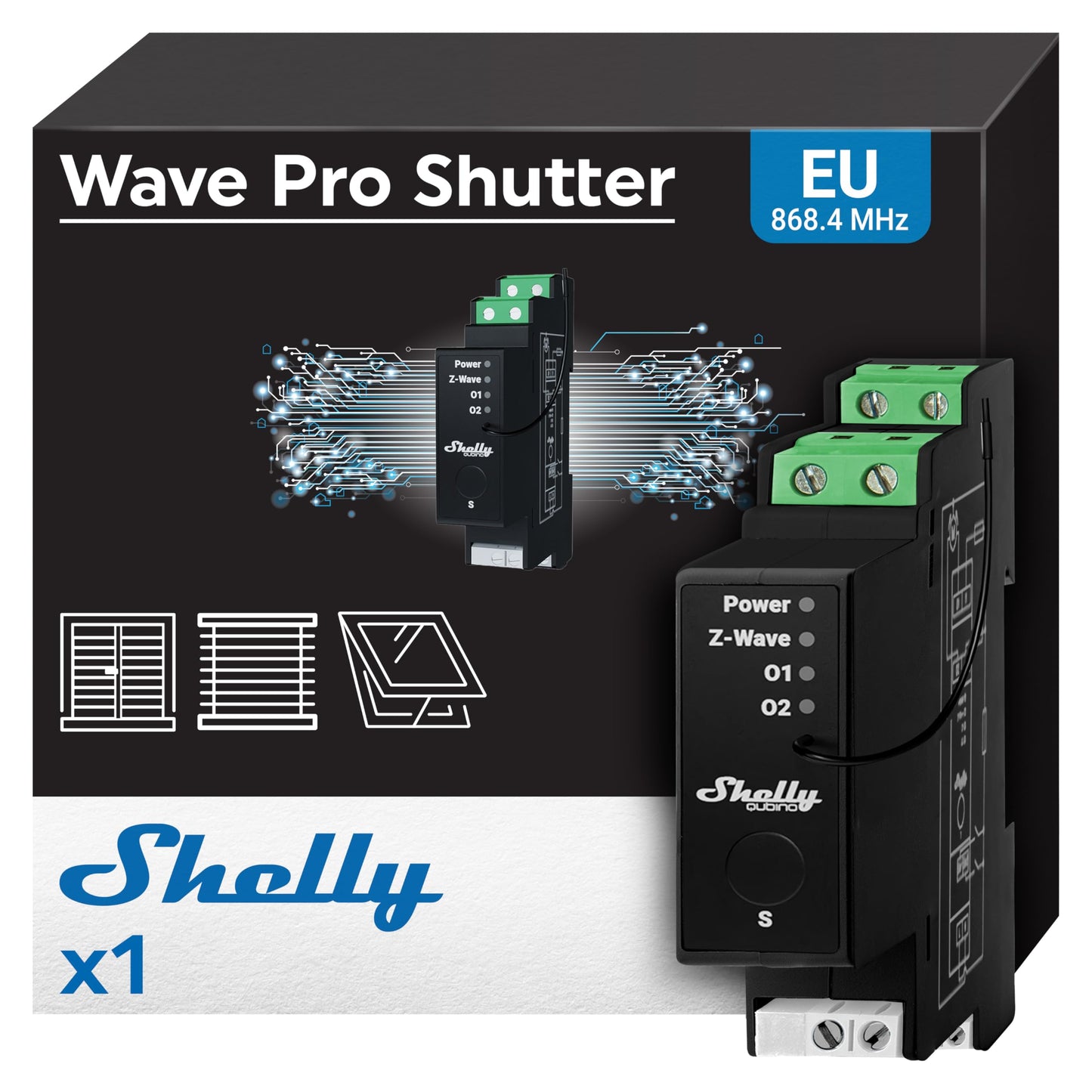 Shelly Wave Pro 2, Interruttore Intelligente Z-Wave Professionale, Contatti Puliti, 2 Canali, 25 A, Montaggio su Guida DIN, Controllo a 2 Fasi, Ripetitore di Rete Esteso, Alta Affidabilità