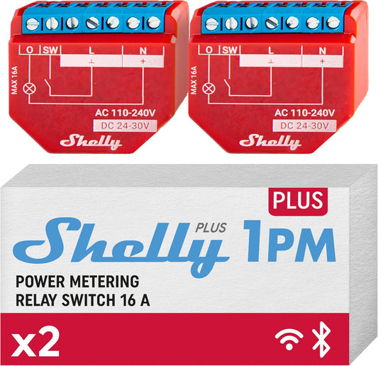 Shelly Plus 1PM | Wi-Fi e Bluetooth Smart Relè Interruttore con misurazione della potenza | Automazione domestica | Compatibile con Alexa e Google Home | Nessun hub necessario | Controllo