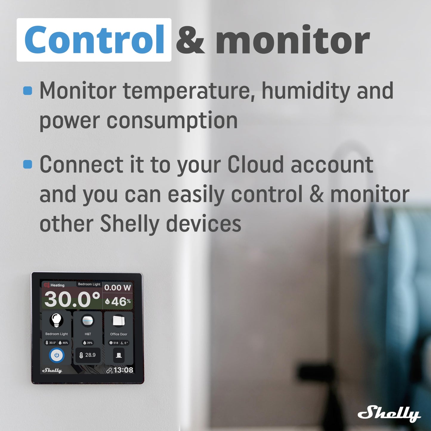 Shelly Wall Display - Blanco, Panello di Controllo Centrale per Casa Intelligente, Interrutore della parete 5A, Domotica, Compatible con Alexa e Google Home, Controllo remoto App iOS Android