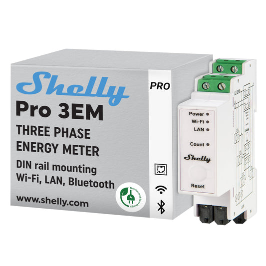 Shelly Pro EM 50A, Contatore di energia Wi-Fi e Bluetooth con comando a Contattori Con Misurazione Dei Consumi, Domotica, Compatibile Con Alexa e Google Home, Nessun Hub Richiest