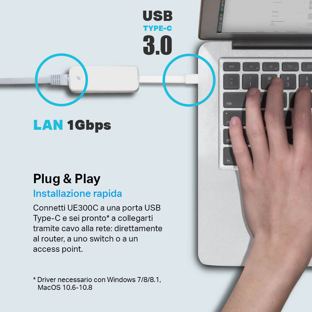 UE300C Adattatore di Rete da USB 3.0 Type C a Gigabit Ethernet