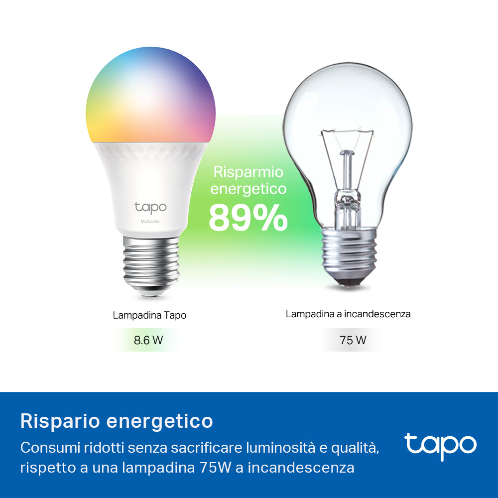 Tapo L535E Lampadina LED Smart Wi-Fi Multicolore E27, Extra-Luminosa, Controllo Vocale con Alexa, Certificata Matter