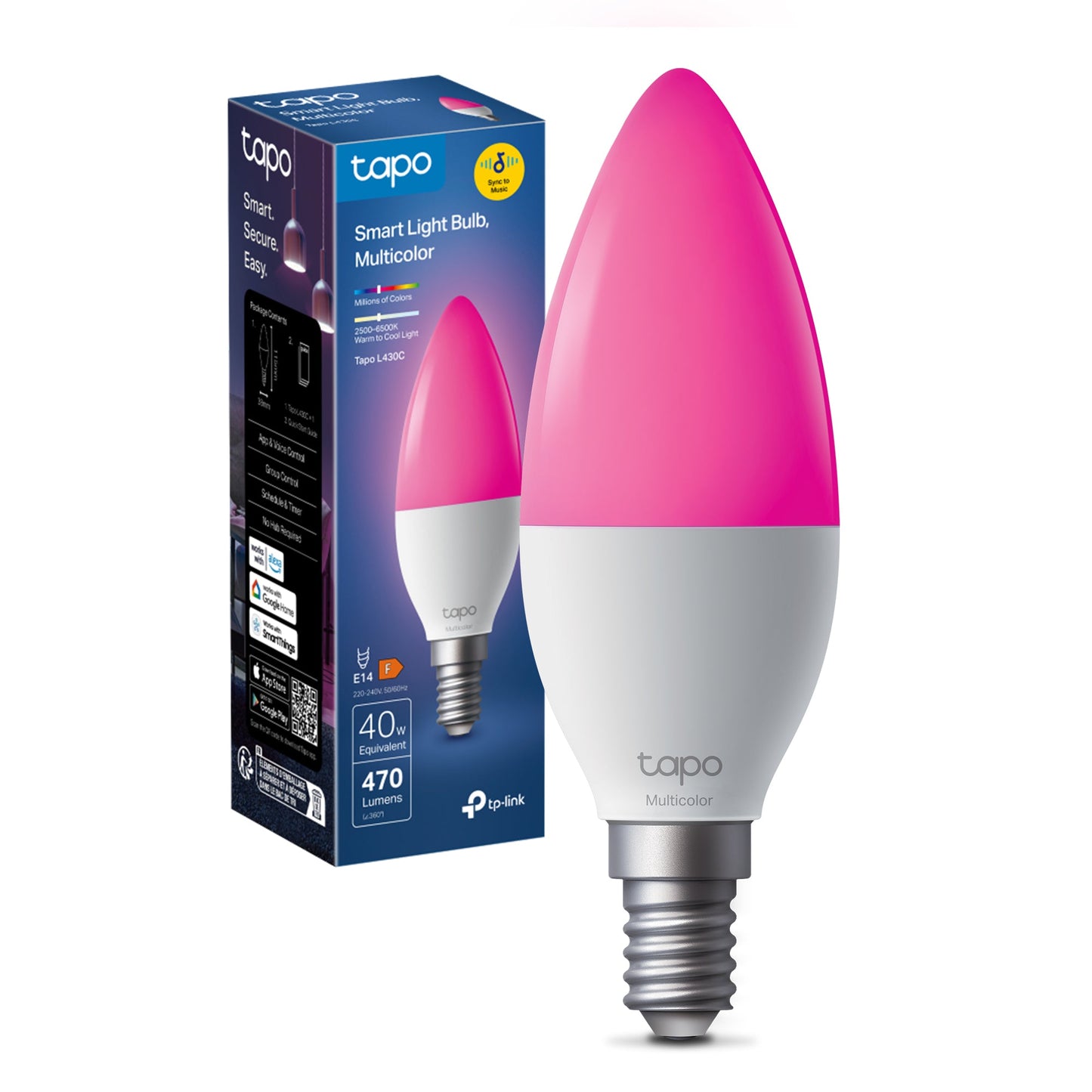 Tapo L430C Lampadina Smart Wi-Fi E14, Multicolore e Dimmerabile, Controllo Vocale con Alexa/Google