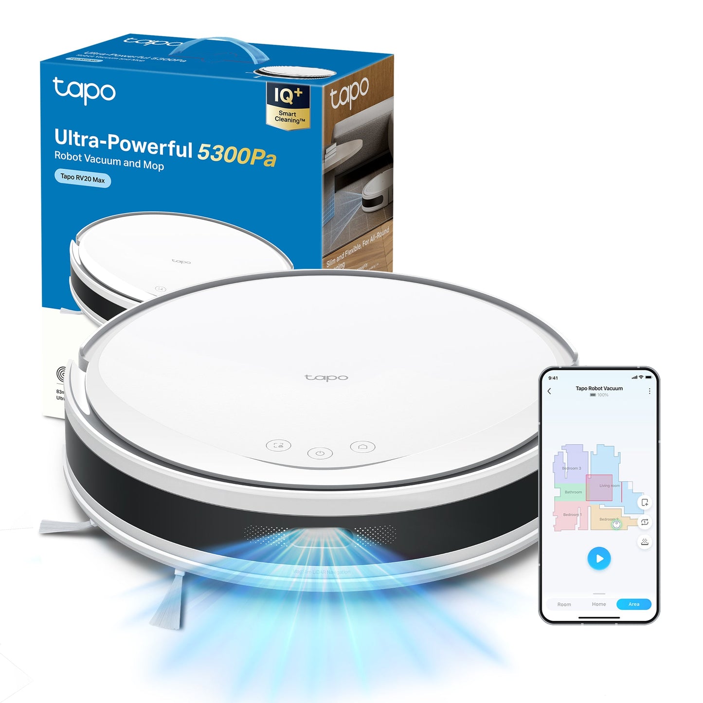 Tapo RV20 Max White Robot Aspirapolvere, Navigazione LiDAR MagSlim, ⚠️Aggiungi la Base di Ricarica RVB102 al carrello