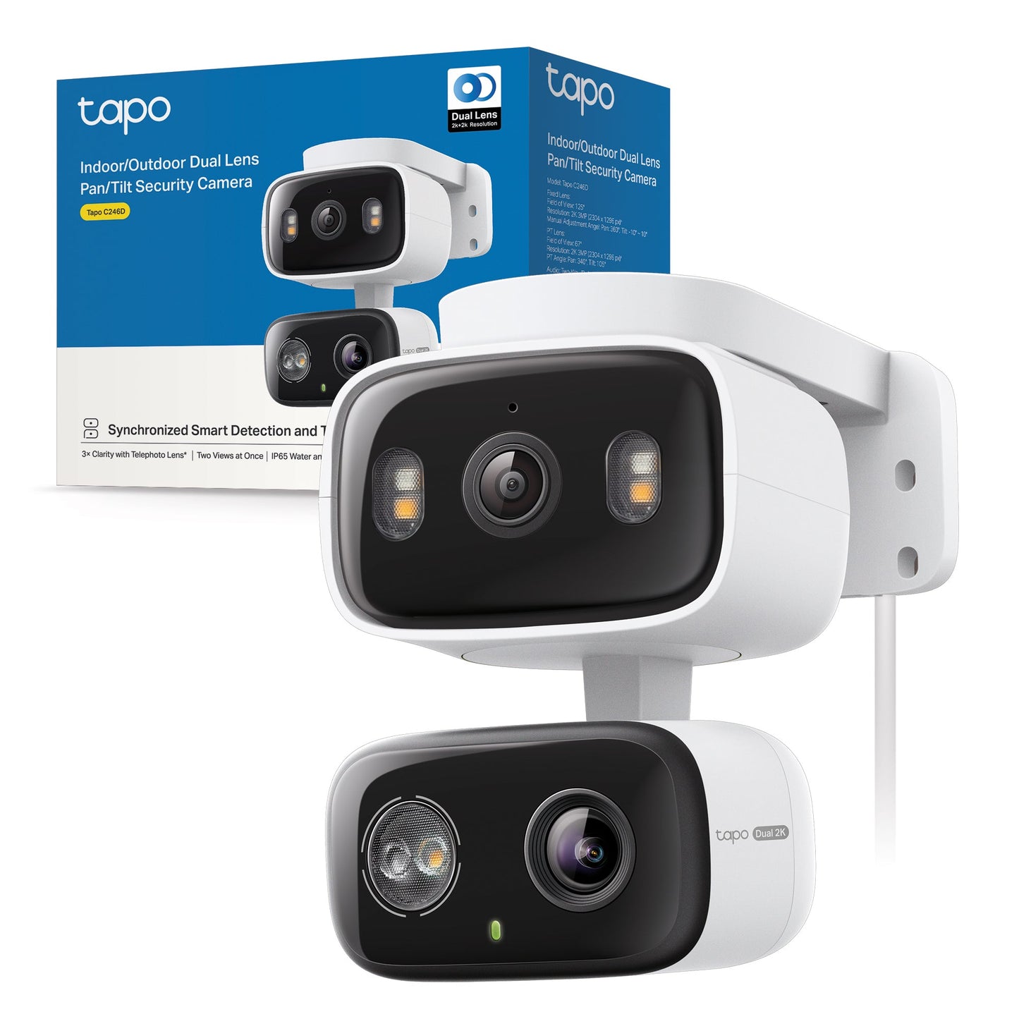 Tapo C246D Telecamera Wi-Fi Esterno/Interno Doppio Obbiettivo 3MP+3MP, 360° Visuale, Visione Notturna a Colori, ⚠️Non a batteria