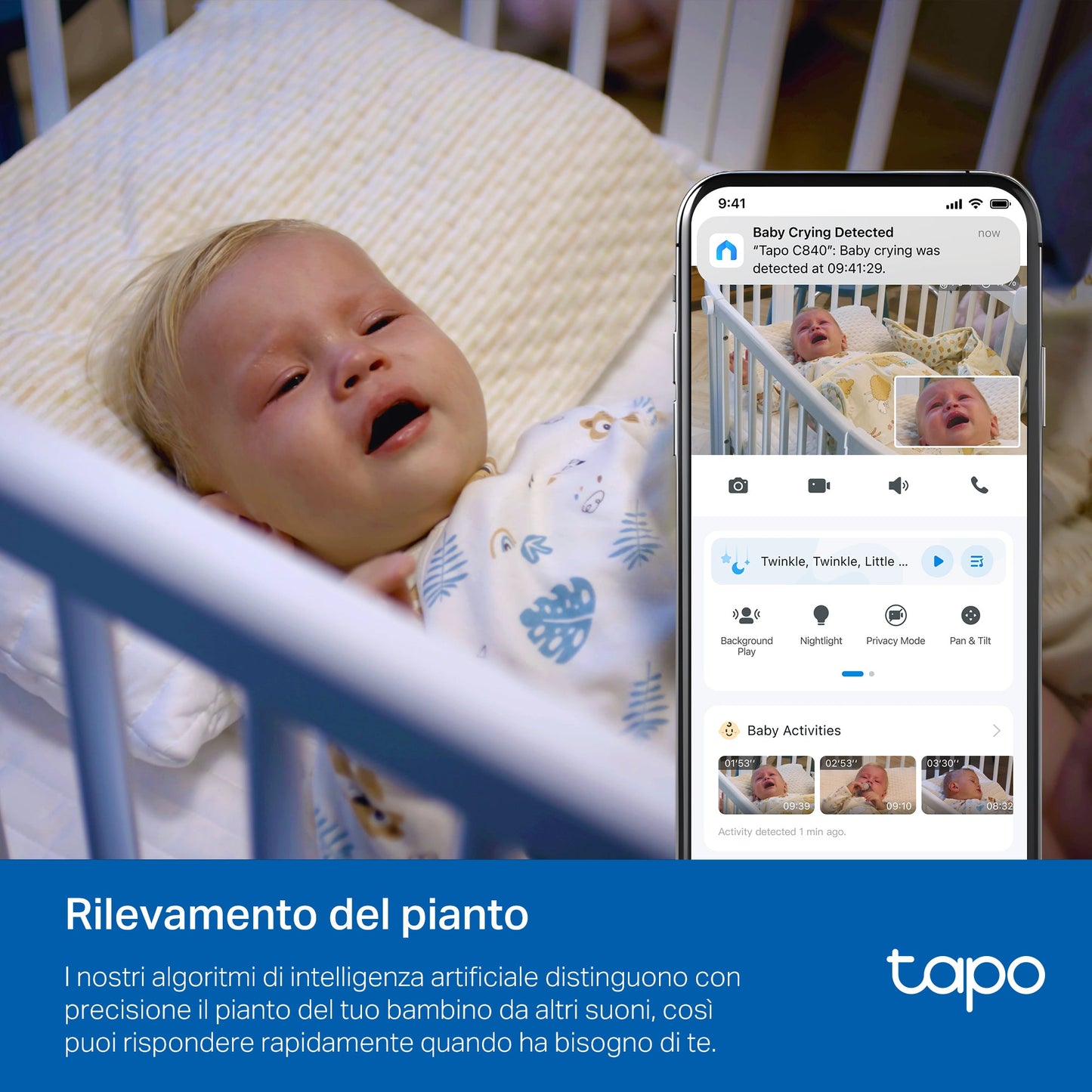 Tapo C840 Baby Monitor, Telecamera Wi-Fi Interno 4MP+2MP Doppia Lente, Visione Notturna e Allarme Urlo